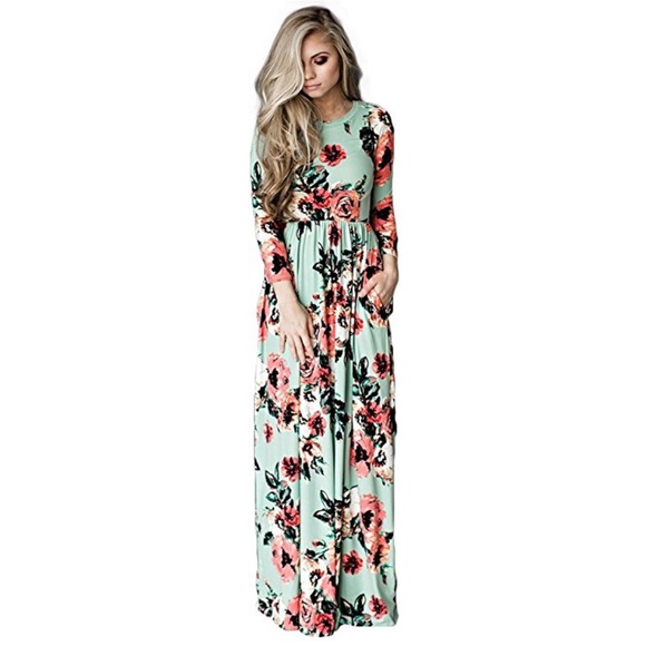 Plus Size Wildflowers Long Sleeves Maxi W Pockets - Picture 2 of 3